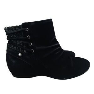 Rebound Black Wedge Ankle Boots Knit Detail Side Zipper Women's Size 8.5